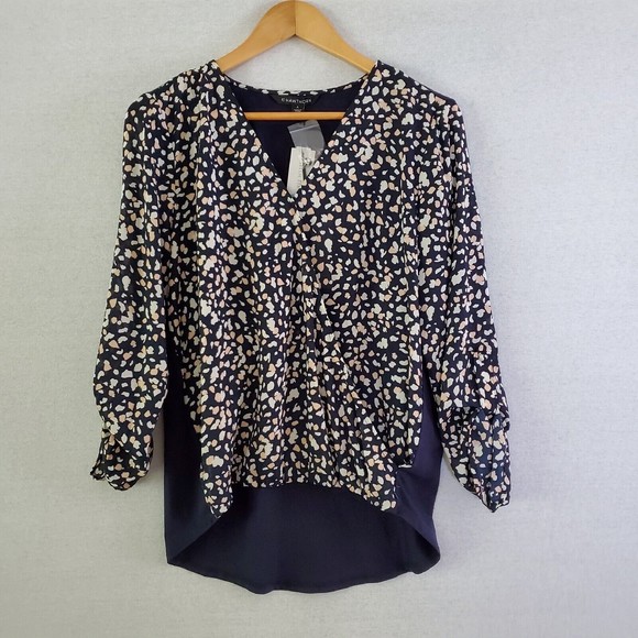 41 Hawthorn Natalie Surplice Blouse Navy Wrap style Small - Picture 1 of 9